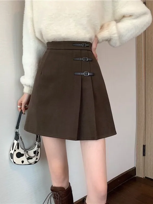 Lucyever Korean High Waist Pleated Skirts Women 2024 Autumn Winter All-Match A Line Skirt Ladies Vintage Streetwear Mini Skirts