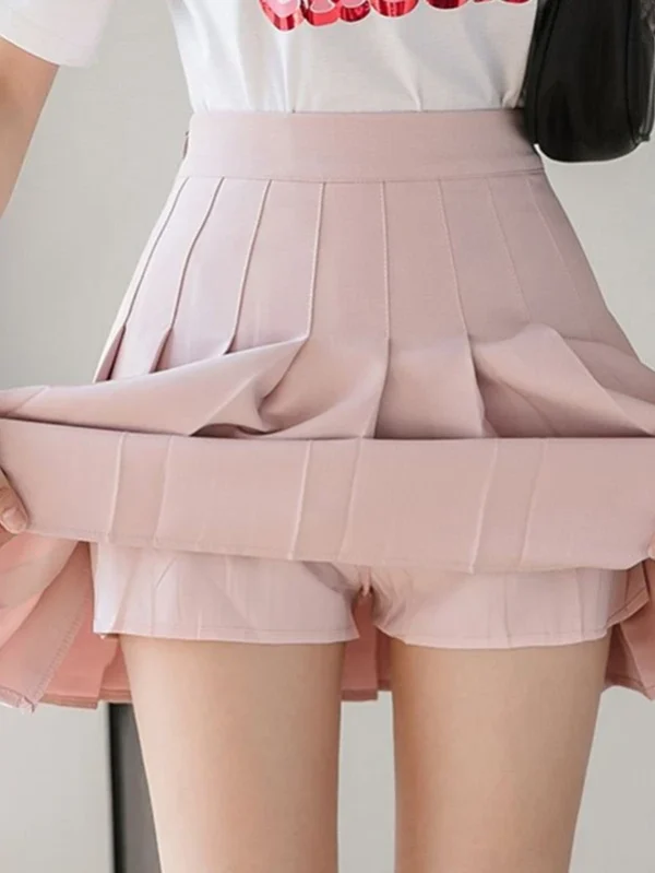 2024 Autumn Korean Skirt Shorts Women High Waist Sexy Mini Skirt School Short Pleated Kawaii Japanese Pink Skirt Female Spring